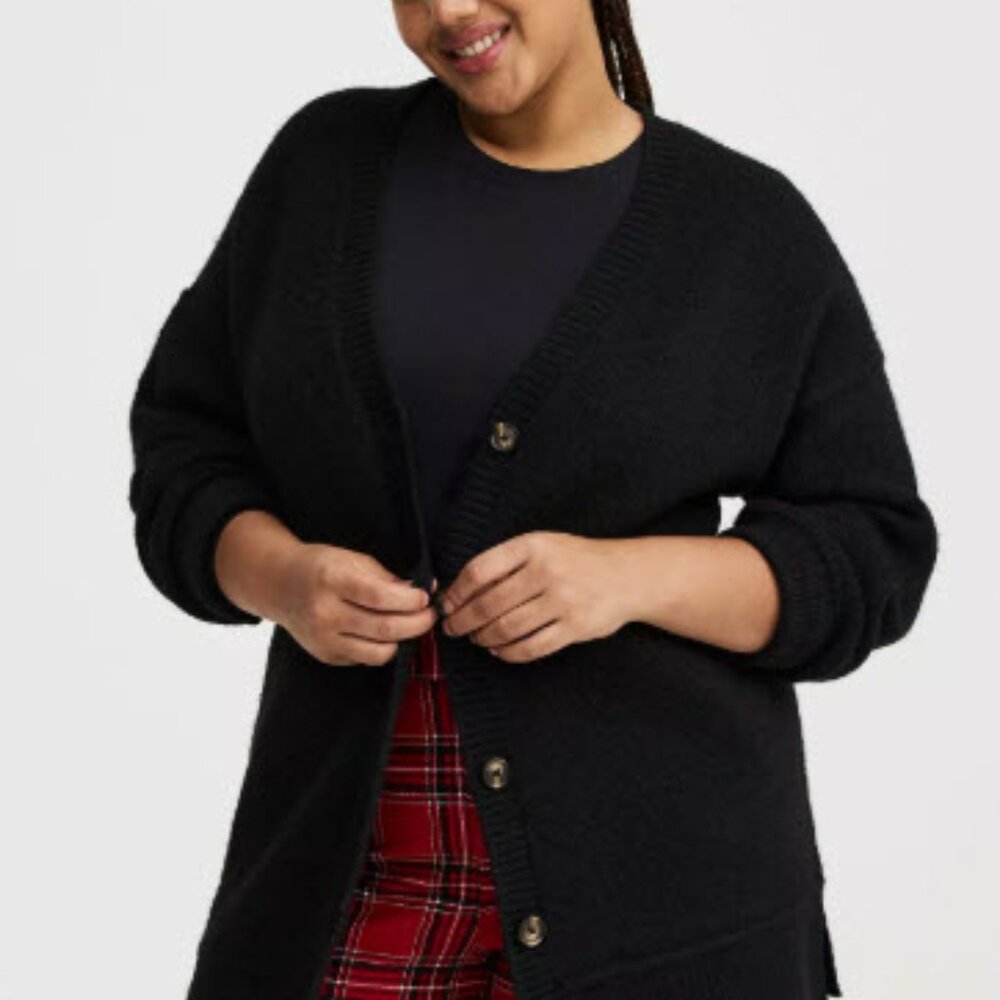 Black Vegan Cashmere V-Neck Cardigan, Torrid Size 3 (3X, 22/24)